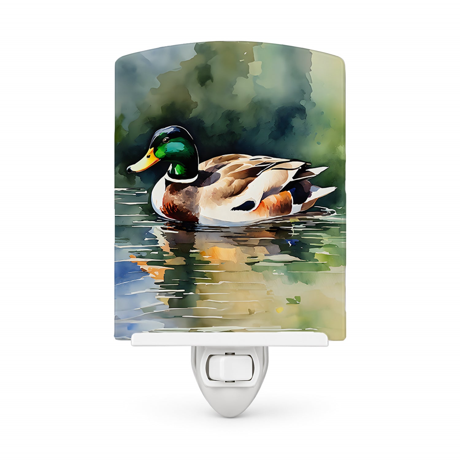 Mallard Duck Swimming Calm Water Ceramic Night Light Compact, UL-Certified, Ideal for Bedroom, Bathroom, Nursery, Hallway, Kitchen, 6x4x3, Multicolor