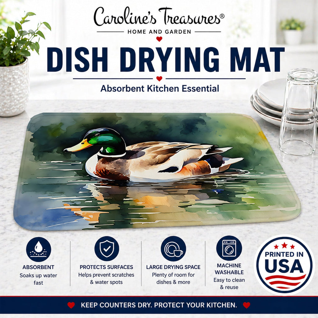 Mallard Duck Swimming Calm Water Dish Drying Mat Absorbent Dish Drying Mat Pad for Kitchen Counter Dish Drainer Mat for Countertop, 14 x 21", Multicolor