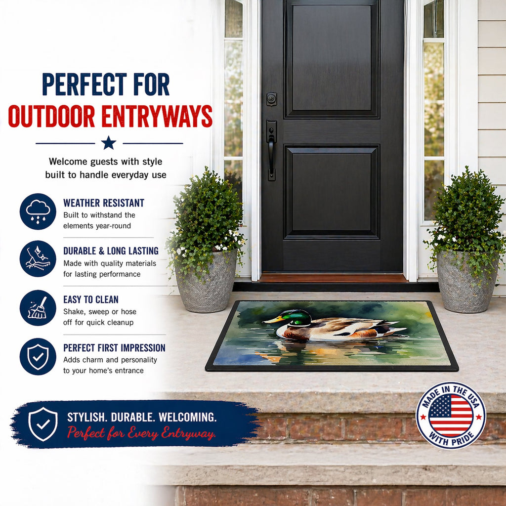 Mallard Duck Swimming Calm Water Doormat Indoor Outdoor 18H X 27W Front Door Mat Rugs for Entryway, Non Slip Washable