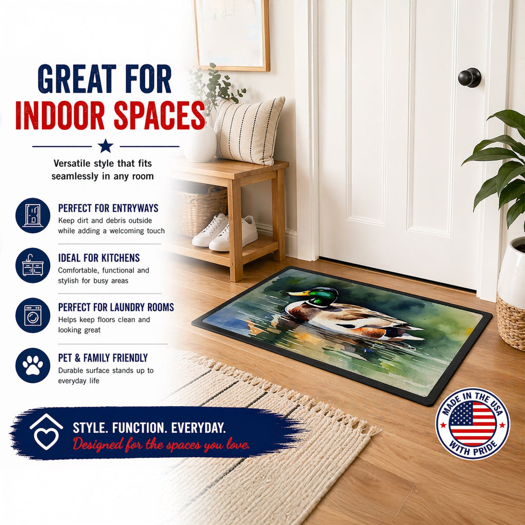 Mallard Duck Swimming Calm Water Doormat Indoor Outdoor 18H X 27W Front Door Mat Rugs for Entryway, Non Slip Washable