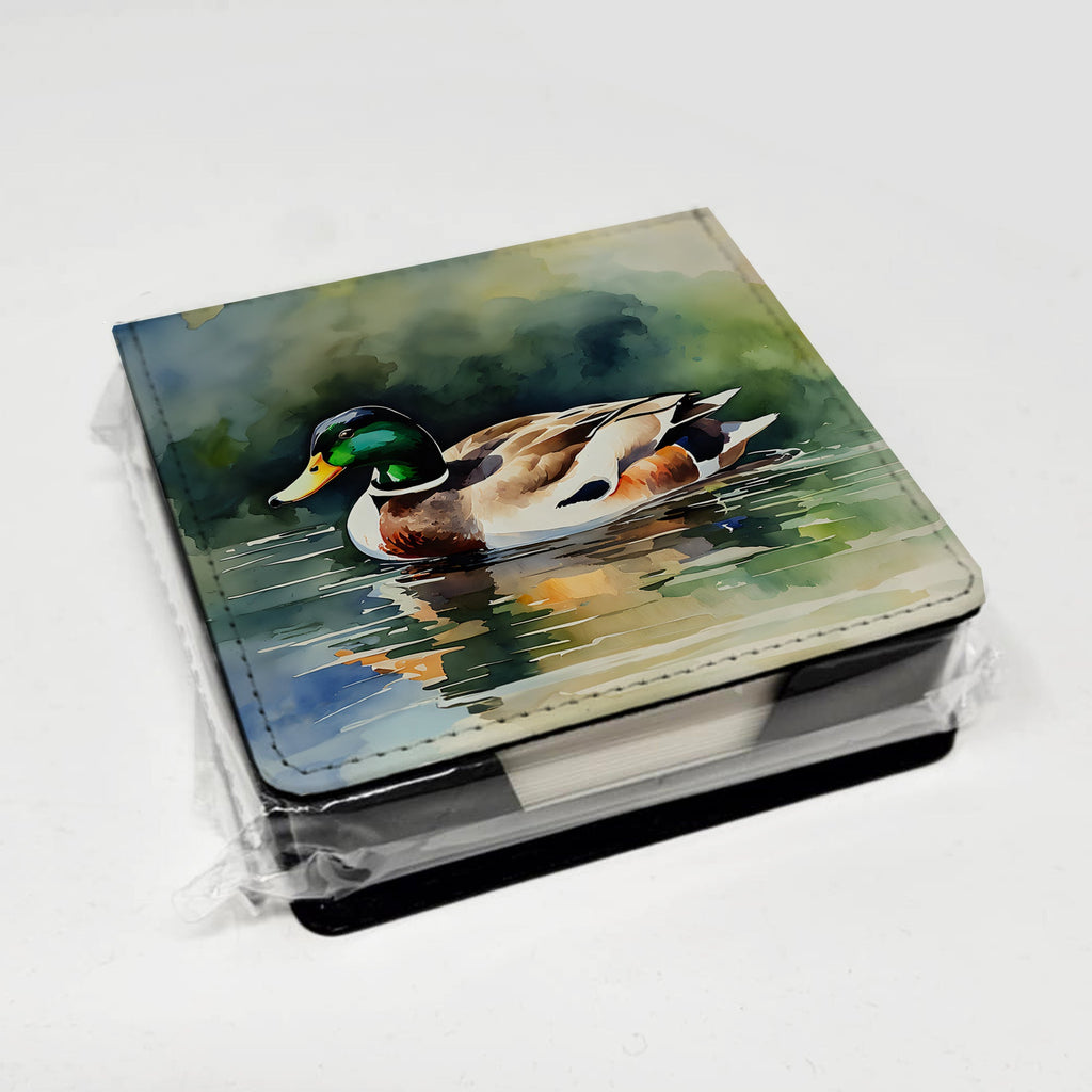Mallard Duck Swimming Calm Water PU Leather Note Paper Holder with Artist-Designed Cover, Desk Accessory, Office Gift