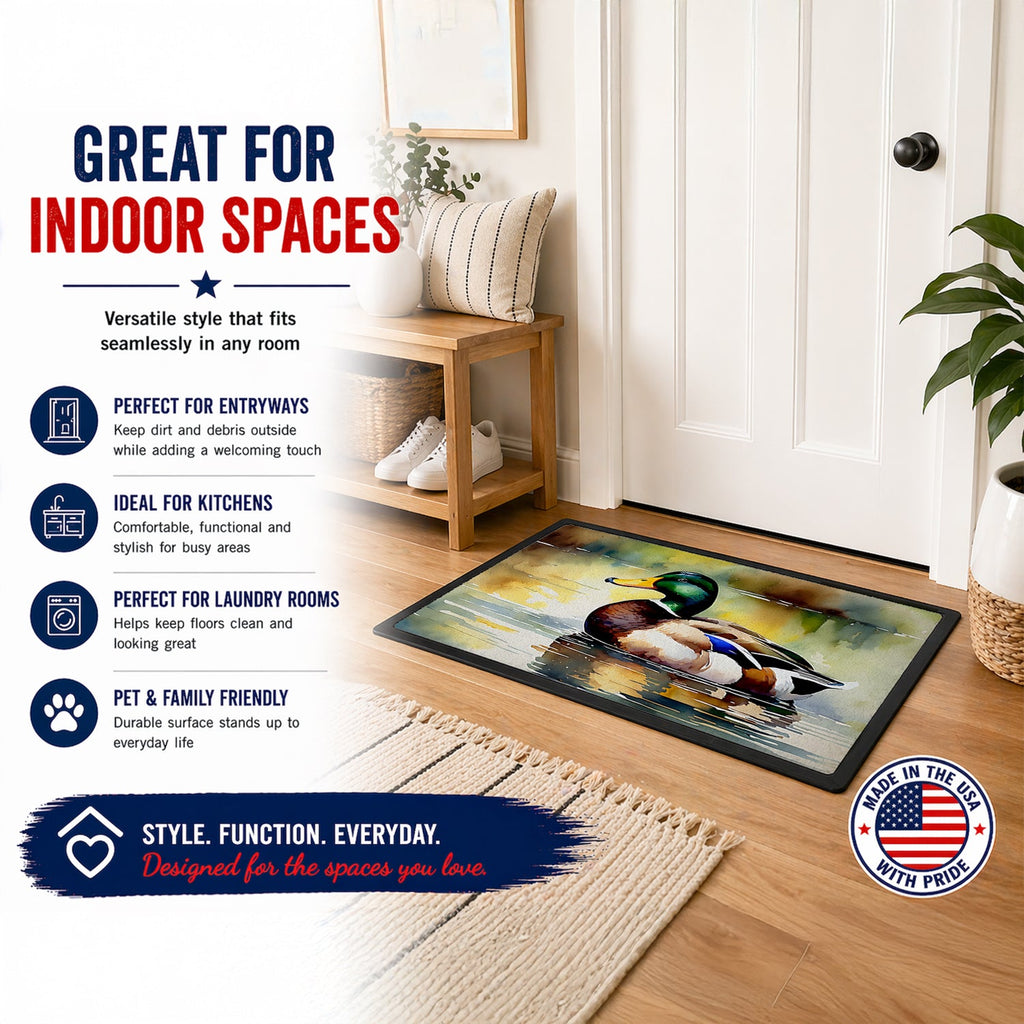 Mallard Duck Floating Pond Reflection Doormat Indoor Outdoor 18H X 27W Front Door Mat Rugs for Entryway, Non Slip Washable