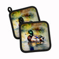 Mallard Duck Floating Pond Reflection Pot Holder Set of 2 Heat Resistant Quilted Hot Pads 7.5 x 7.5 Inch, Insulated Kitchen Trivets for Cooking & Baking