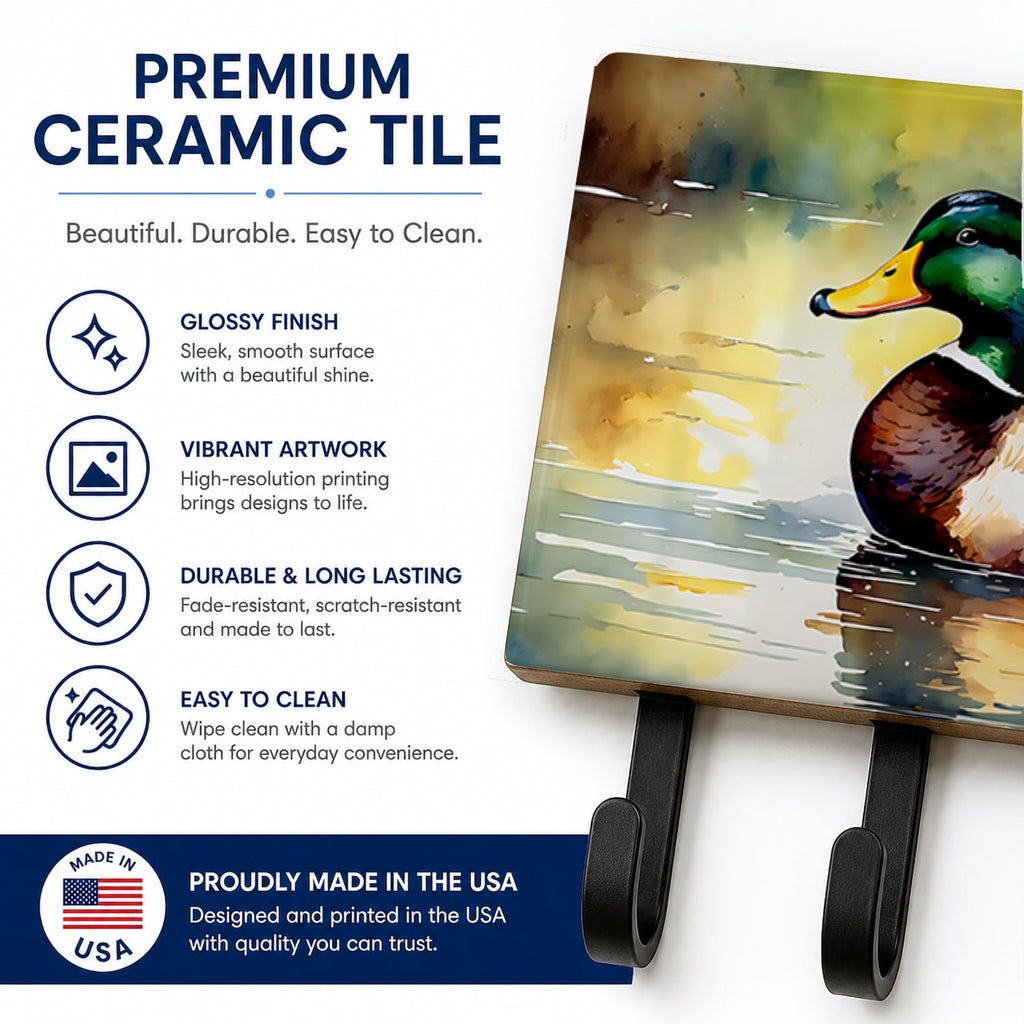 Mallard Duck Floating Pond Reflection Leash or Key Holder Wall Hooks, Coat Rack Wall Mount, for Hanging Keys, Towels, Aprons, Leashes