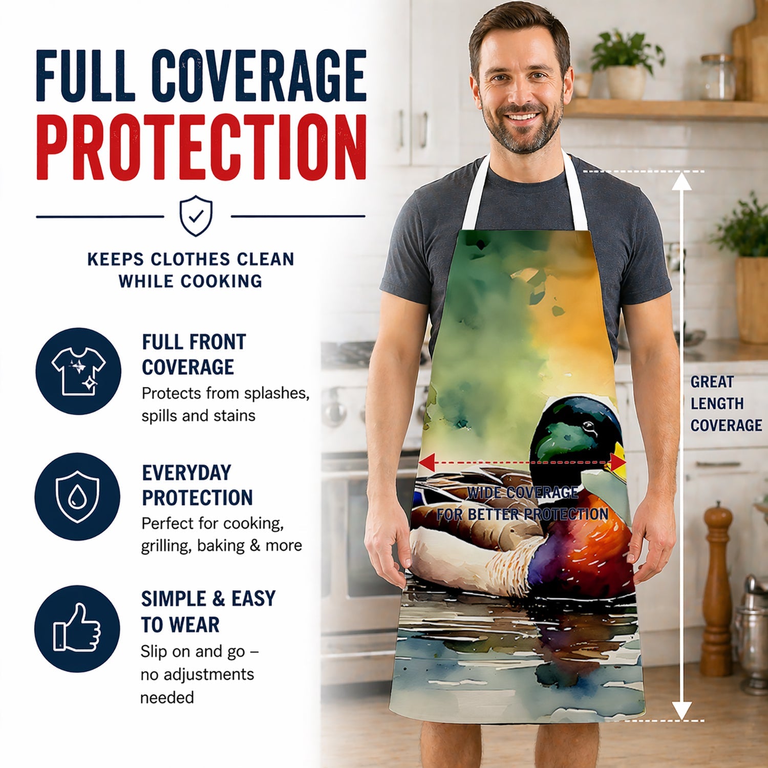 Mallard Duck Swimming Pond Scene Apron Cooking Kitchen Server Baking Crafts Gardening for Adult Women Men, Unisex, Large, Multicolor