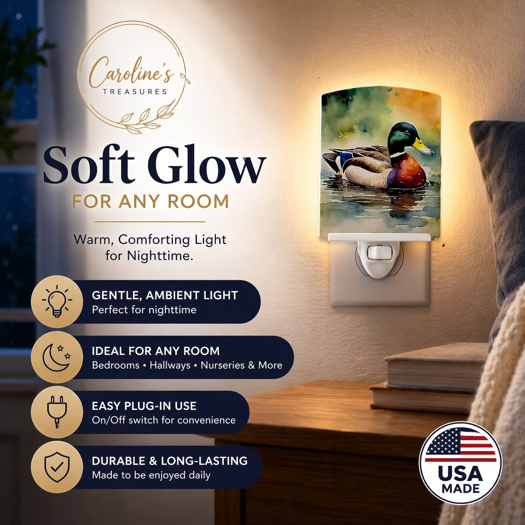 Mallard Duck Swimming Pond Scene Ceramic Night Light Compact, UL-Certified, Ideal for Bedroom, Bathroom, Nursery, Hallway, Kitchen, 6x4x3, Multicolor
