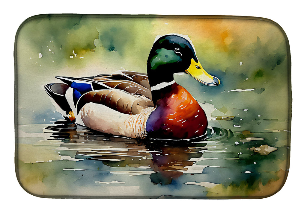 Mallard Duck Swimming Pond Scene Dish Drying Mat Absorbent Dish Drying Mat Pad for Kitchen Counter Dish Drainer Mat for Countertop, 14 x 21", Multicolor