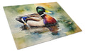 Mallard Duck Swimming Pond Scene Cutting Board Tempered Glass Kitchen Cutting Surface, Heat Resistant Chopping, Non-Slip Feet, Food Prep & Serving