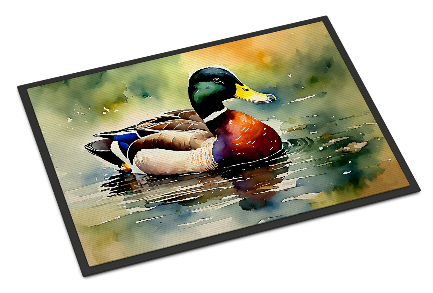 Mallard Duck Swimming Pond Scene Doormat Indoor Outdoor 18H X 27W Front Door Mat Rugs for Entryway, Non Slip Washable