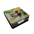 Mallard Duck Swimming Pond Scene PU Leather Note Paper Holder with Artist-Designed Cover, Desk Accessory, Office Gift