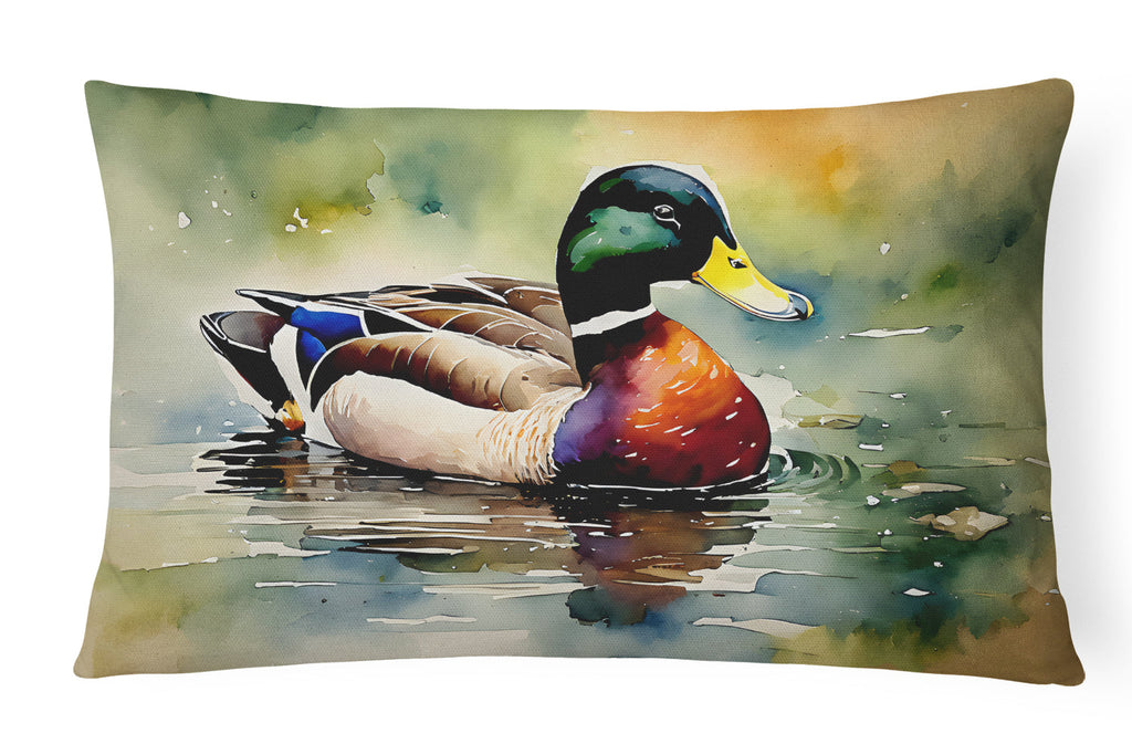 Mallard Duck Swimming Pond Scene Decorative Throw Pillow 12x16 Indoor Outdoor Accent Cushion, Fabric Cover with Insert for Sofa, Bed, Porch & Living Room
