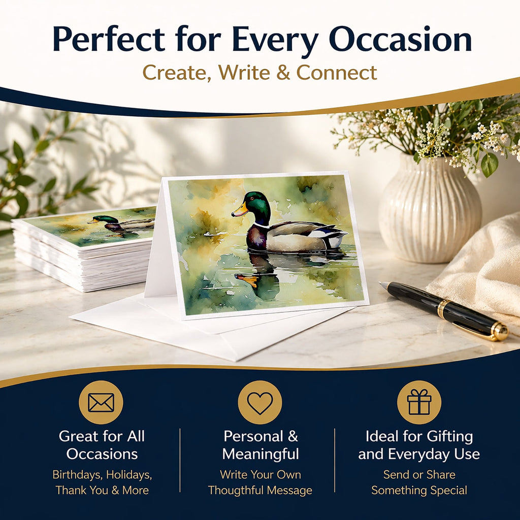 Mallard Duck Side Profile Greeting Cards Pack of 8 Blank Cards with Envelopes Whimsical A7 Size 5x7