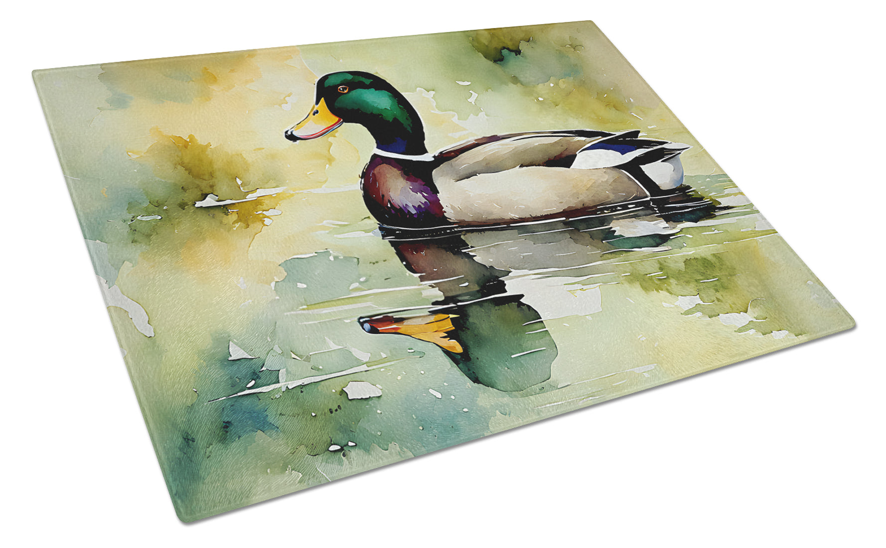Mallard Duck Side Profile Cutting Board Tempered Glass Kitchen Cutting Surface, Heat Resistant Chopping, Non-Slip Feet, Food Prep & Serving