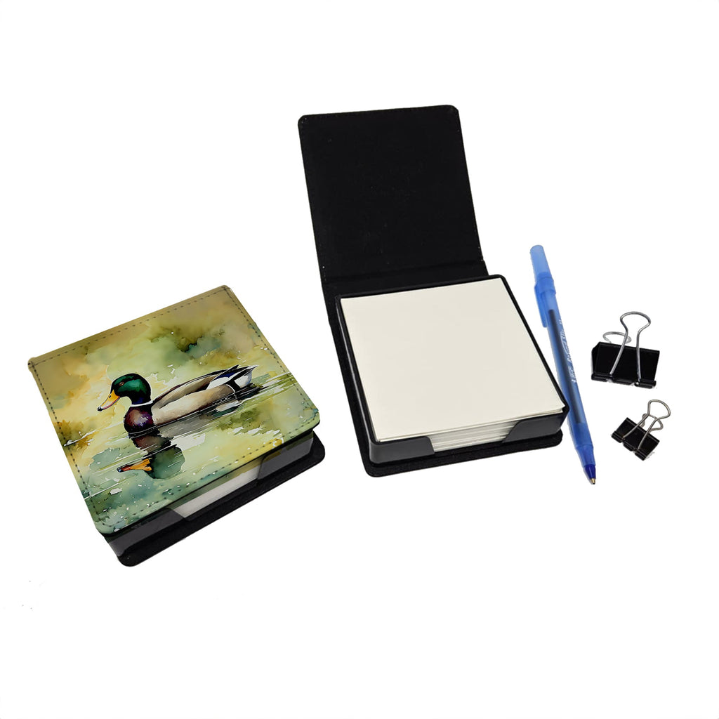 Mallard Duck Side Profile PU Leather Note Paper Holder with Artist-Designed Cover, Desk Accessory, Office Gift