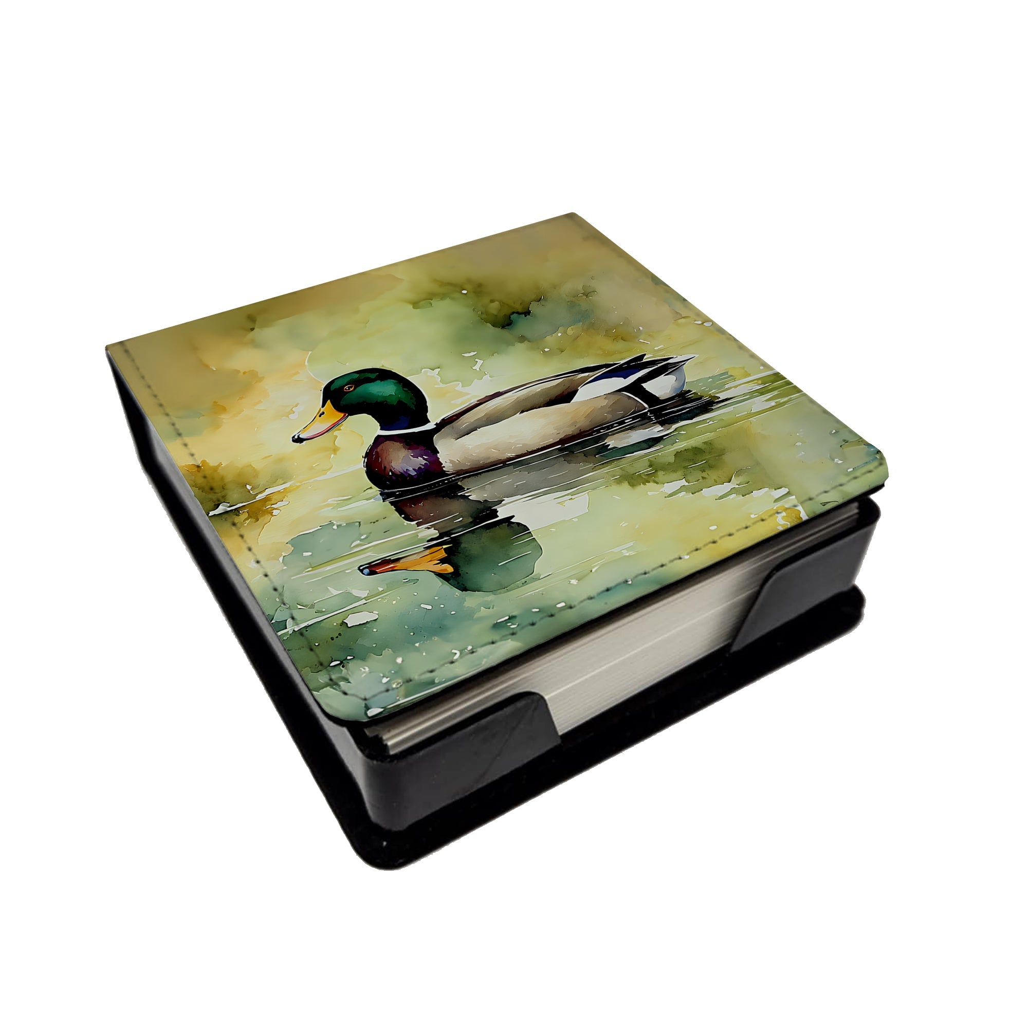 Mallard Duck Side Profile PU Leather Note Paper Holder with Artist-Designed Cover, Desk Accessory, Office Gift