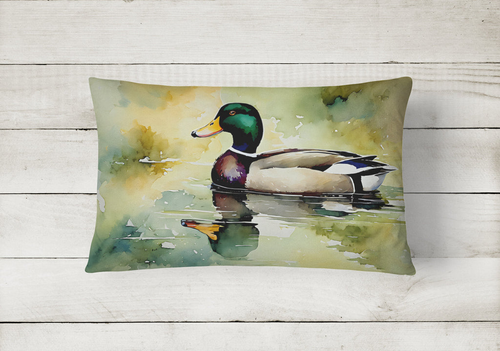 Mallard Duck Side Profile Decorative Throw Pillow 12x16 Indoor Outdoor Accent Cushion, Fabric Cover with Insert for Sofa, Bed, Porch & Living Room