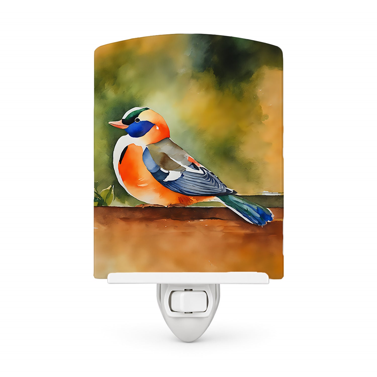 Mandarin Duck Ceramic Night Light Compact, UL-Certified, Ideal for Bedroom, Bathroom, Nursery, Hallway, Kitchen, 6x4x3, Multicolor