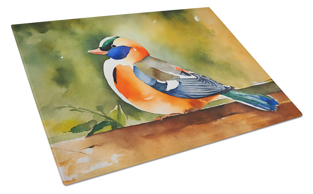 Mandarin Duck Cutting Board Tempered Glass Kitchen Cutting Surface, Heat Resistant Chopping, Non-Slip Feet, Food Prep & Serving