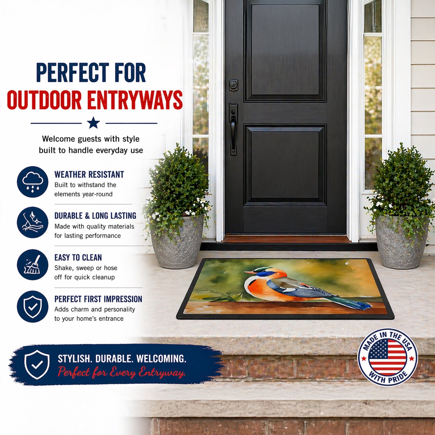 Mandarin Duck Doormat Indoor Outdoor 18H X 27W Front Door Mat Rugs for Entryway, Non Slip Washable