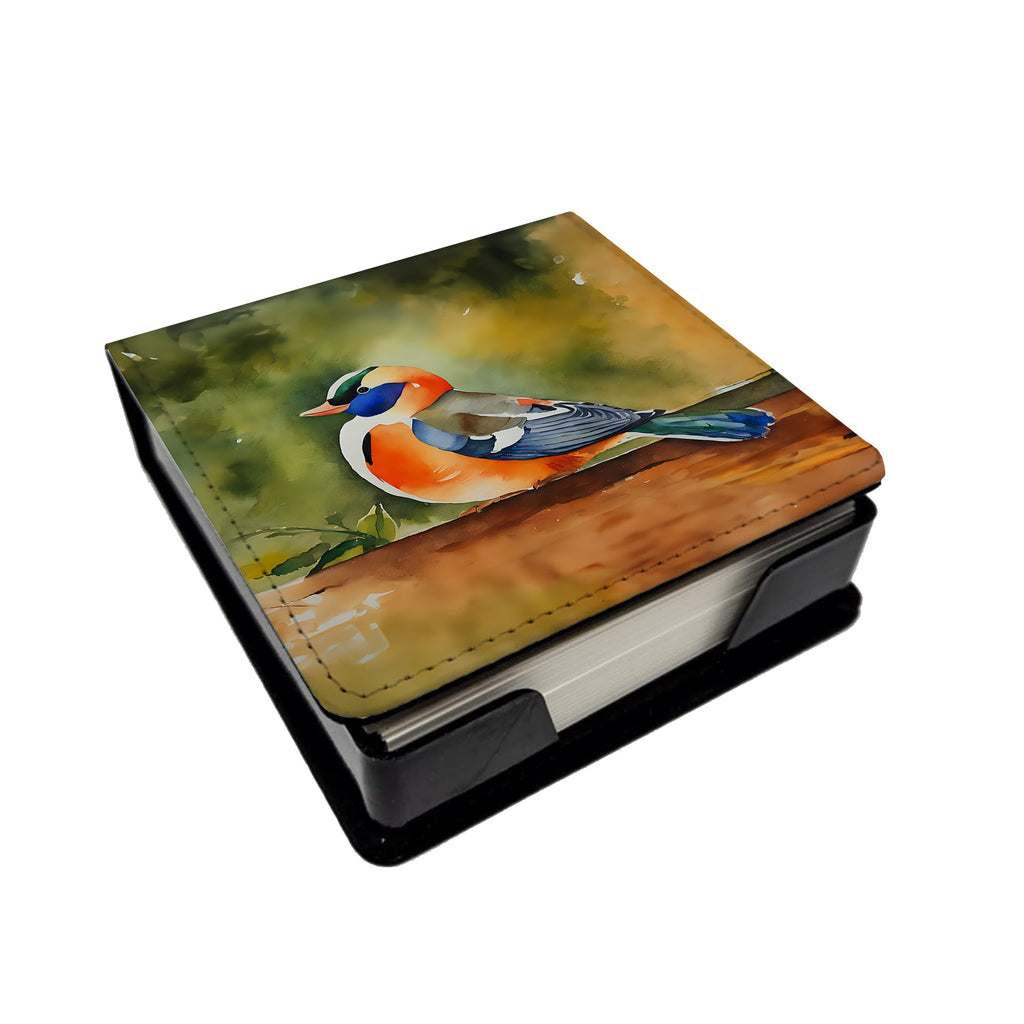 Mandarin Duck PU Leather Note Paper Holder with Artist-Designed Cover, Desk Accessory, Office Gift