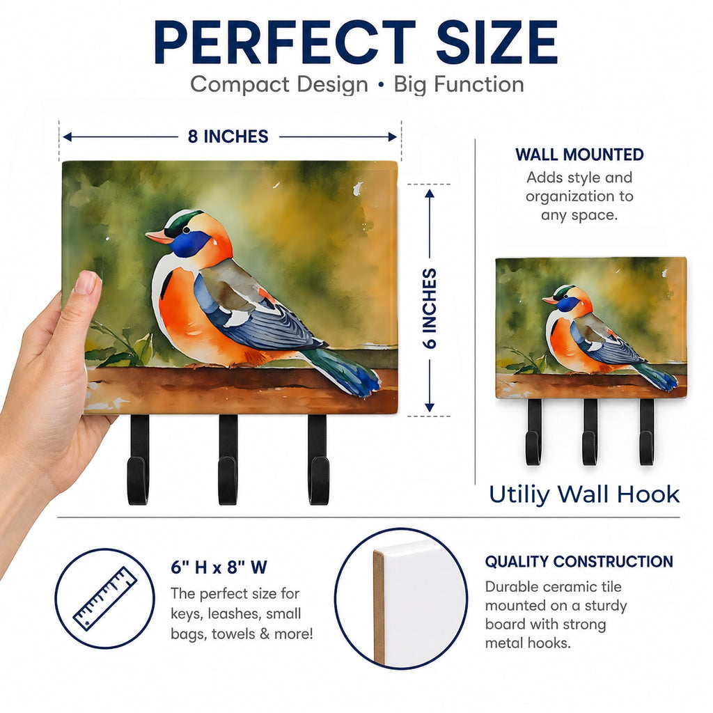 Mandarin Duck Leash or Key Holder Wall Hooks, Coat Rack Wall Mount, for Hanging Keys, Towels, Aprons, Leashes