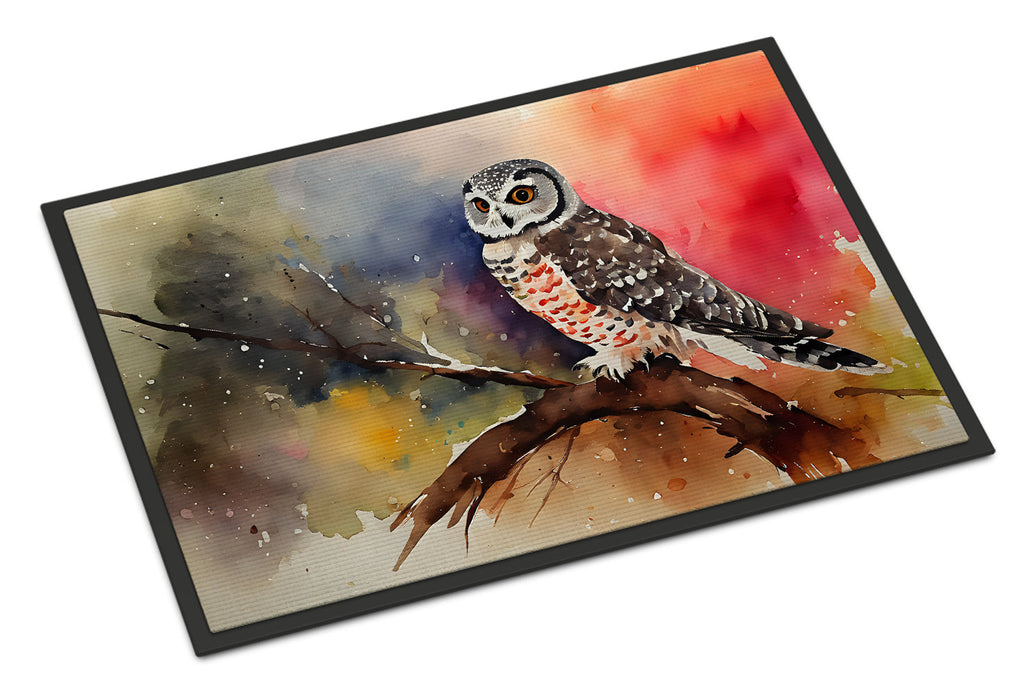 Northern Hawk Owl Perched Branch Doormat Indoor Outdoor 18H X 27W Front Door Mat Rugs for Entryway, Non Slip Washable
