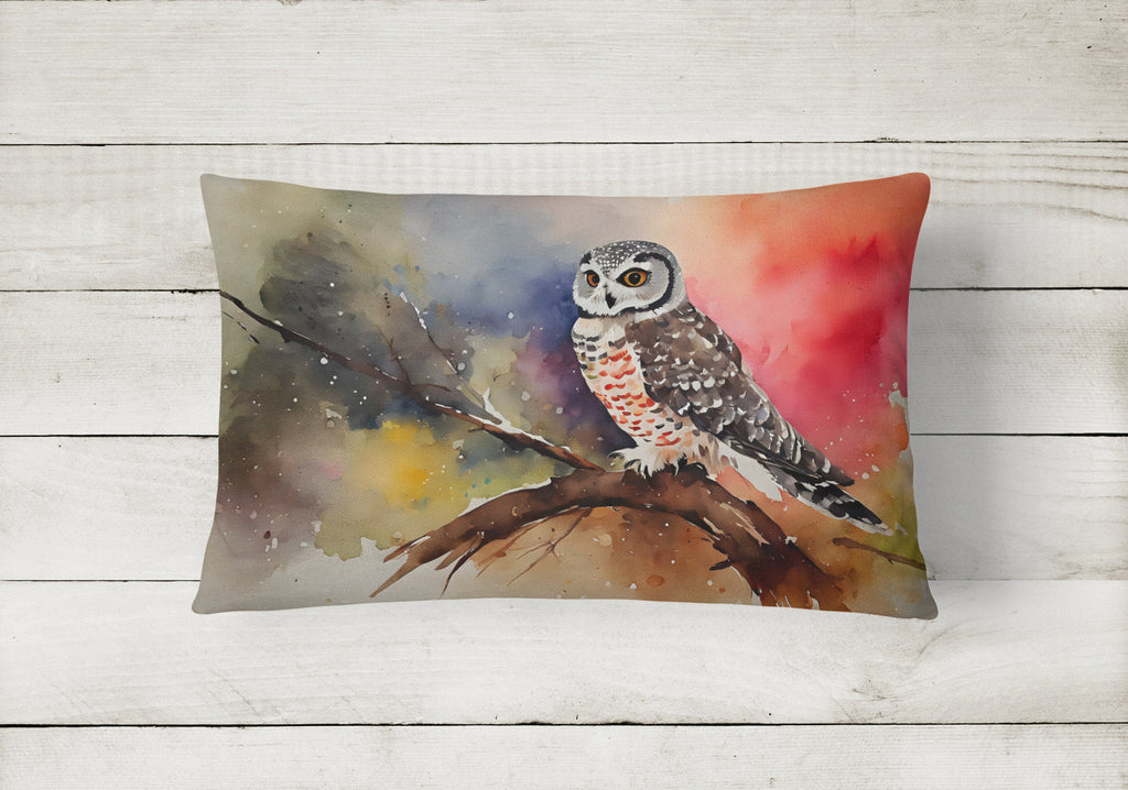 Northern Hawk Owl Perched Branch Decorative Throw Pillow 12x16 Indoor Outdoor Accent Cushion, Fabric Cover with Insert for Sofa, Bed, Porch & Living Room