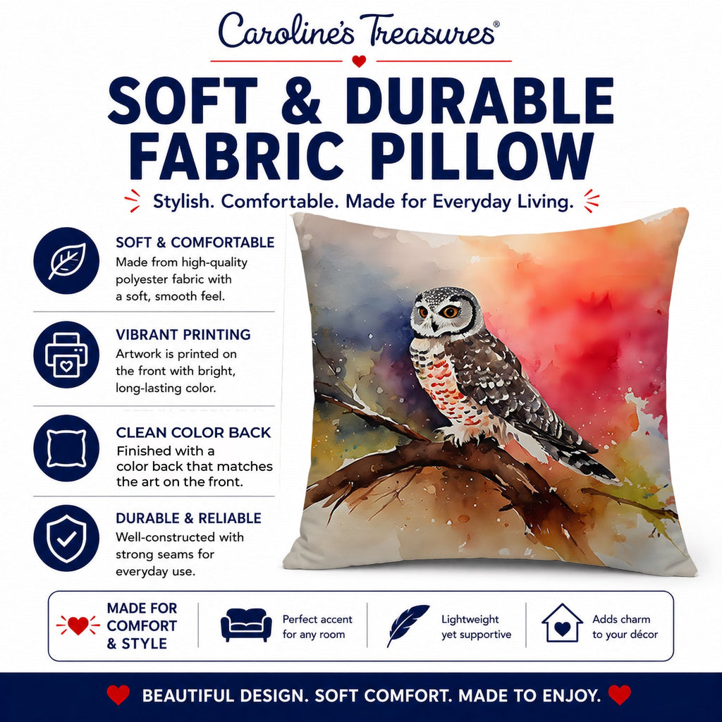 Northern Hawk Owl Perched Branch Decorative Throw Pillow 18x18 Indoor Outdoor Accent Cushion, Fabric Cover with Insert for Sofa, Bed, Porch & Living Room