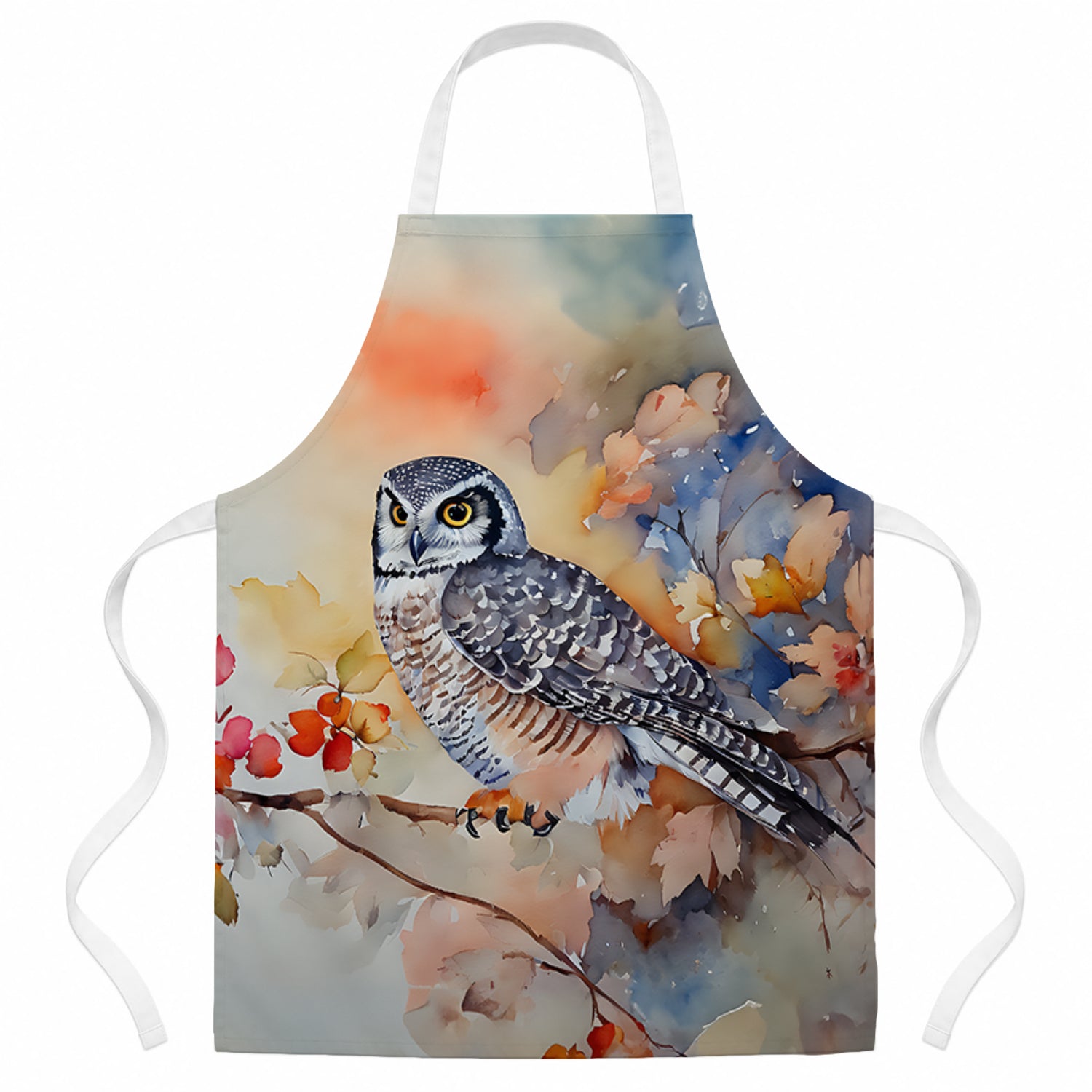 Northern Hawk Owl with Blossoms Apron Cooking Kitchen Server Baking Crafts Gardening for Adult Women Men, Unisex, Large, Multicolor