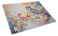 Northern Hawk Owl with Blossoms Cutting Board Tempered Glass Kitchen Cutting Surface, Heat Resistant Chopping, Non-Slip Feet, Food Prep & Serving