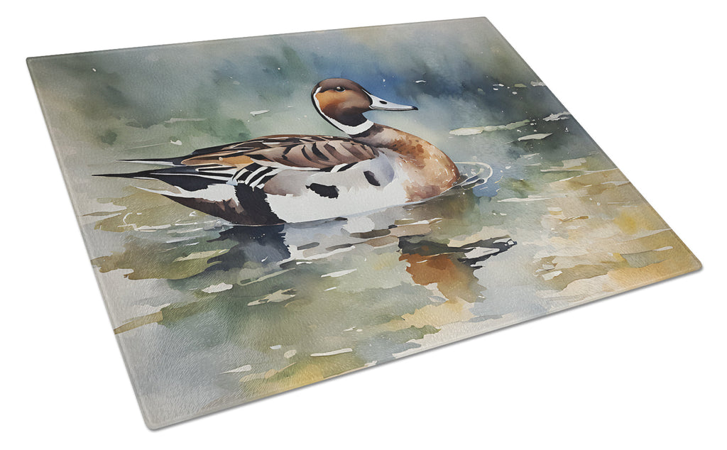 Northern Pintail Duck Swimming Cutting Board Tempered Glass Kitchen Cutting Surface, Heat Resistant Chopping, Non-Slip Feet, Food Prep & Serving