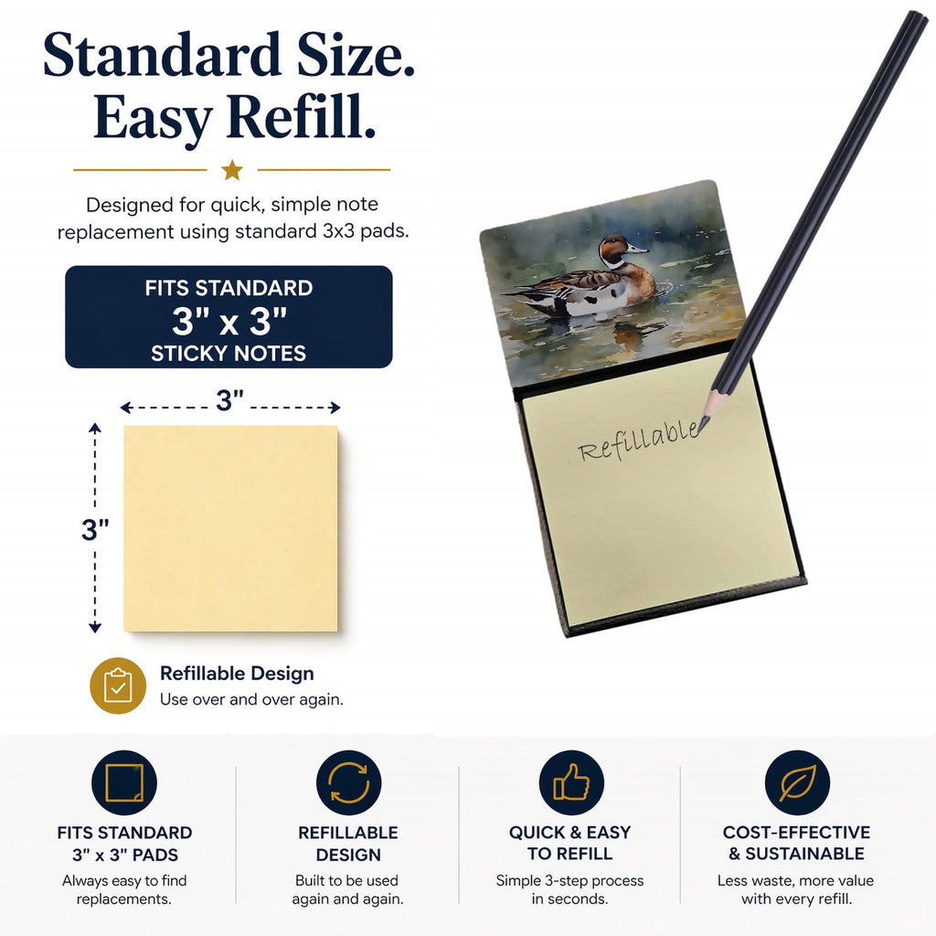 Northern Pintail Duck Swimming Watercolor Sticky Note Holder Refillable Dispenser Desk Accessory 3x3 Pad Gift