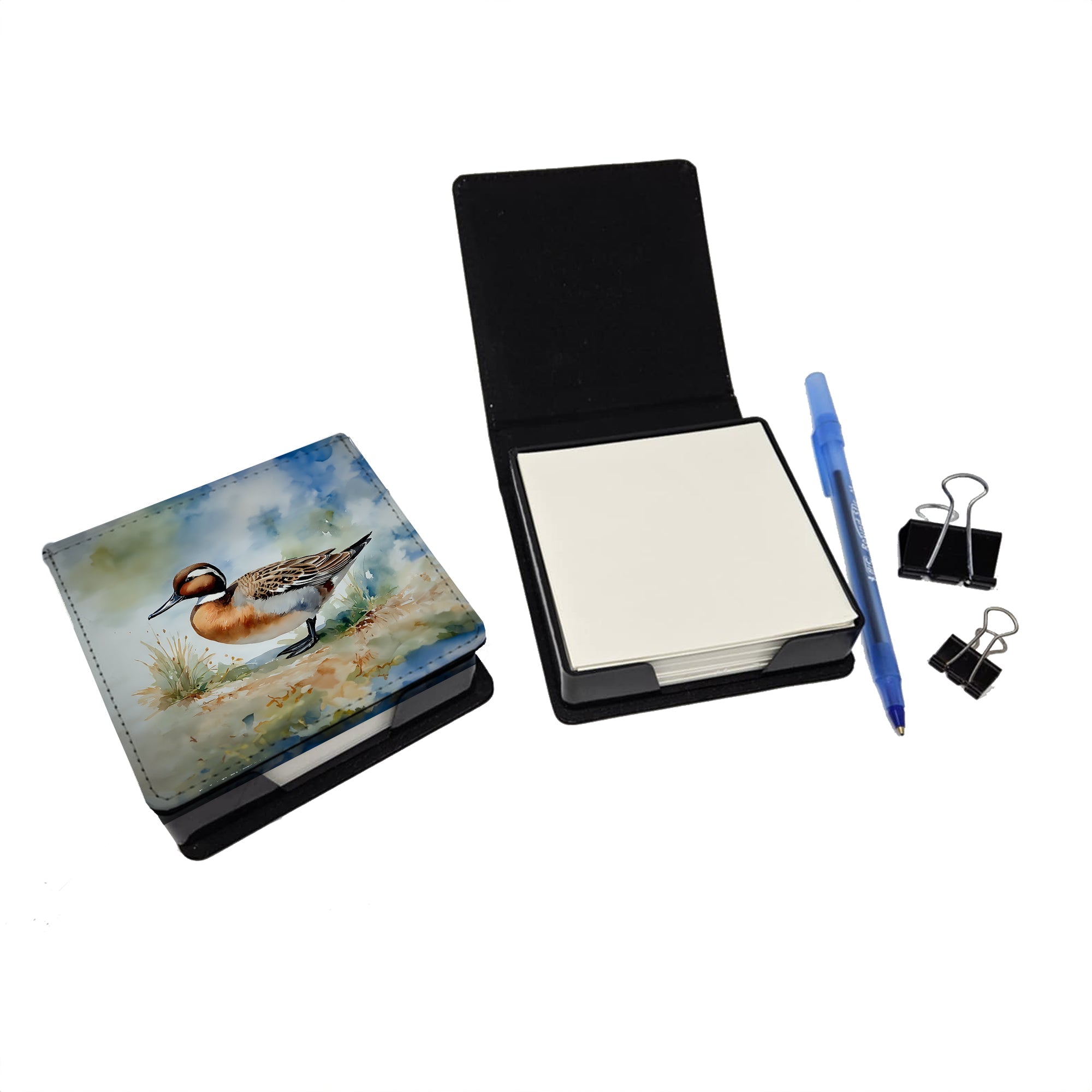 Northern Pintail Duck Standing Shore PU Leather Note Paper Holder with Artist-Designed Cover, Desk Accessory, Office Gift