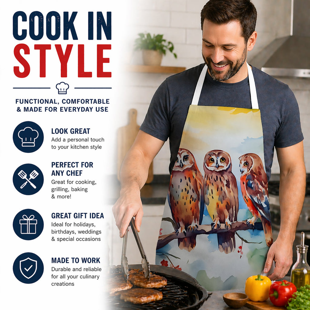 Three Owls Perched Branch Apron Cooking Kitchen Server Baking Crafts Gardening for Adult Women Men, Unisex, Large, Multicolor