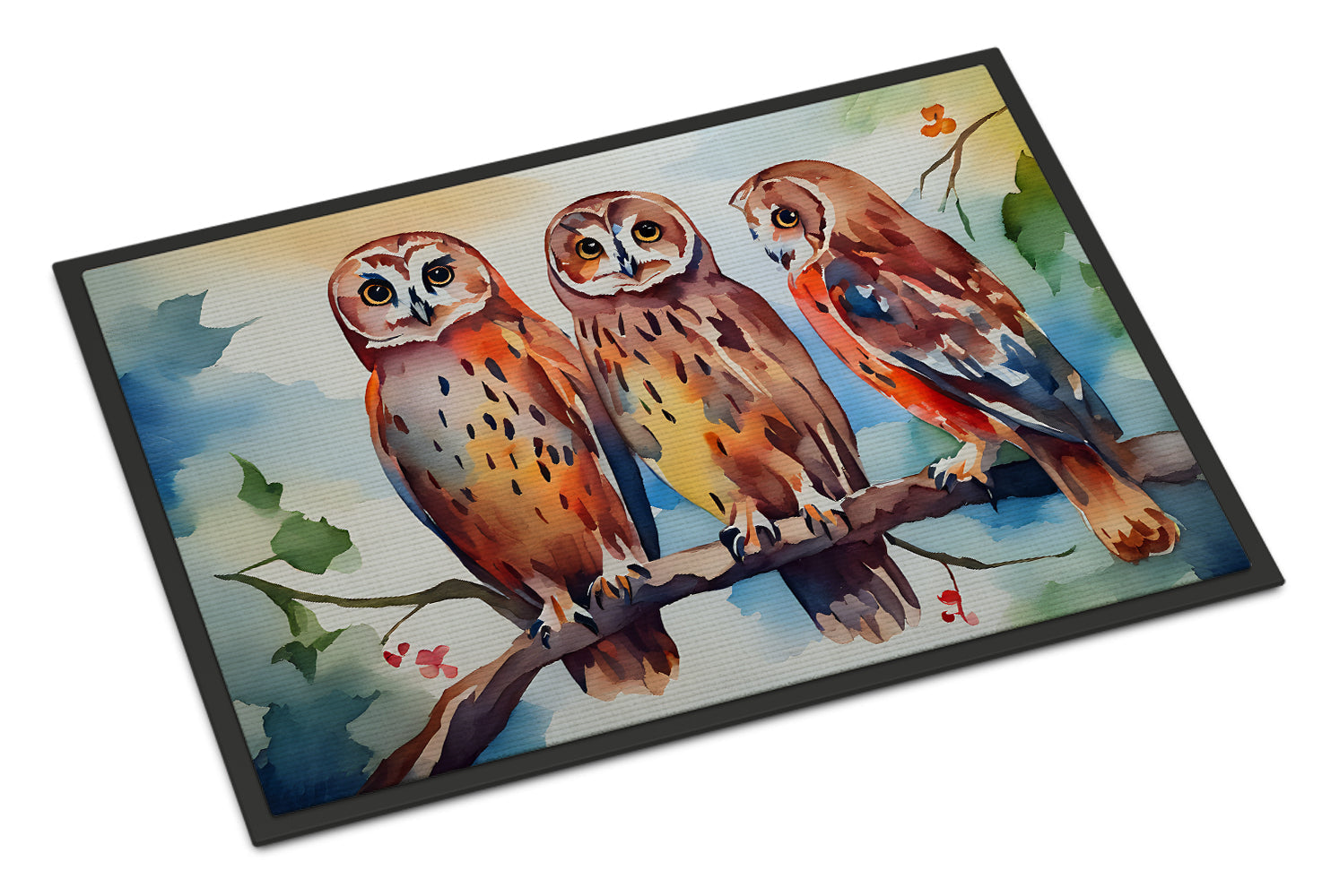 Three Owls Perched Branch Doormat Indoor Outdoor 18H X 27W Front Door Mat Rugs for Entryway, Non Slip Washable