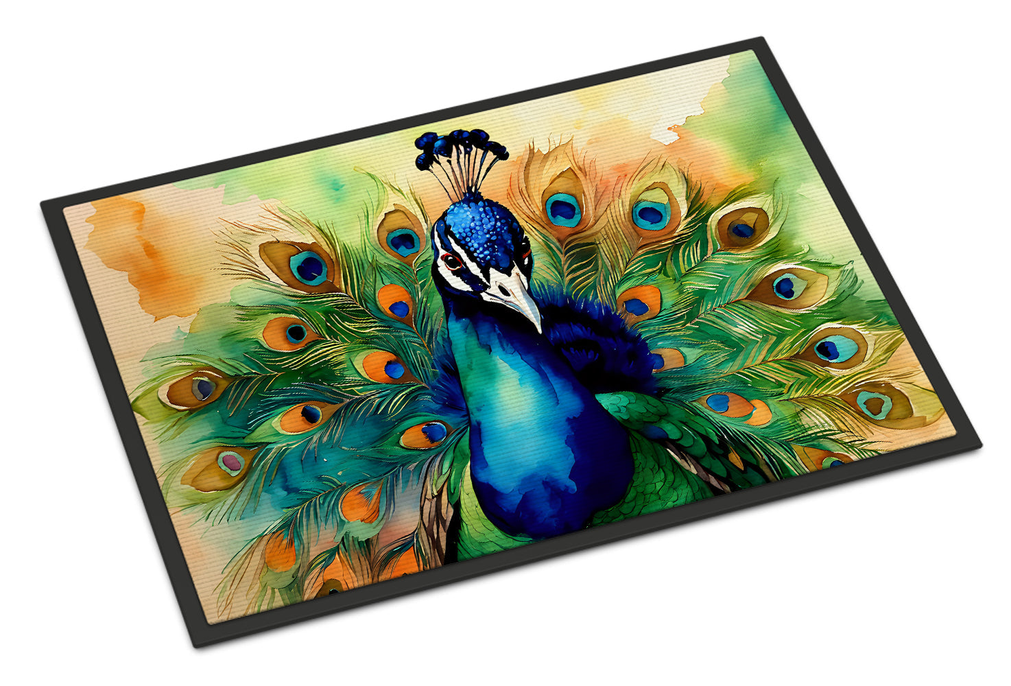 Peacock Displaying Feathers Doormat Indoor Outdoor 24H X 36W Front Door Mat Rugs for Entryway, Non Slip Washable Low Pile,