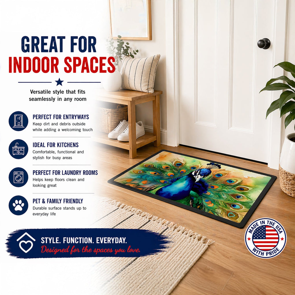Peacock Displaying Feathers Doormat Indoor Outdoor 18H X 27W Front Door Mat Rugs for Entryway, Non Slip Washable