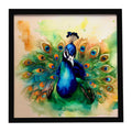 Peacock Displaying Feathers Framed Metal Print Bathroom, Kitchen, Office, Home Decor Wall Art Ready to Hang, Square, 8X8
