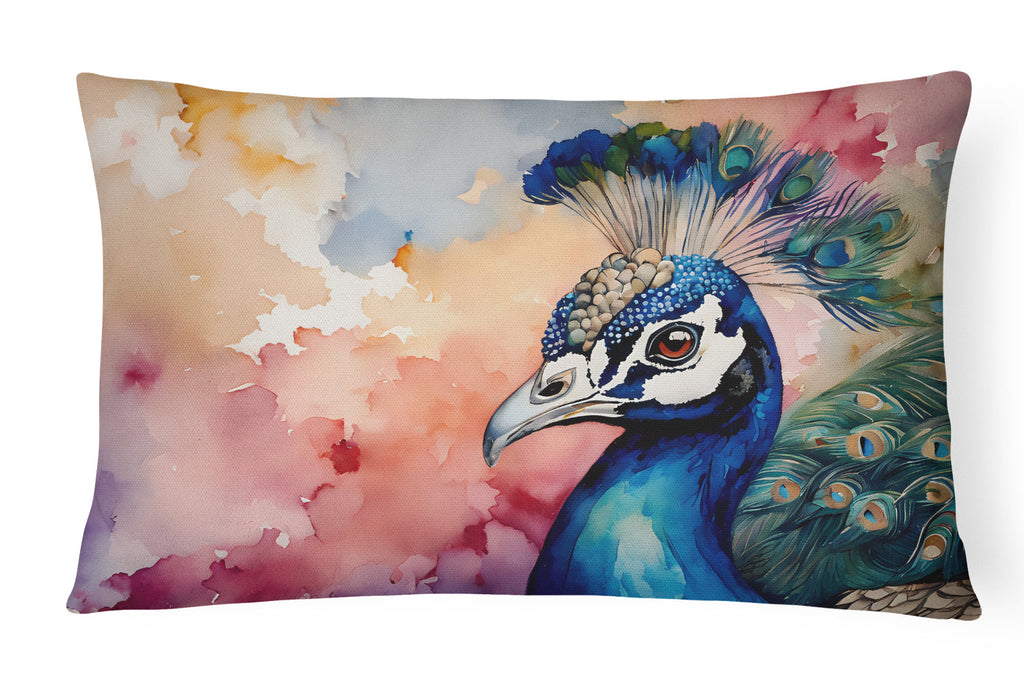 Peacock Portrait Colorful Decorative Throw Pillow 12x16 Indoor Outdoor Accent Cushion, Fabric Cover with Insert for Sofa, Bed, Porch & Living Room