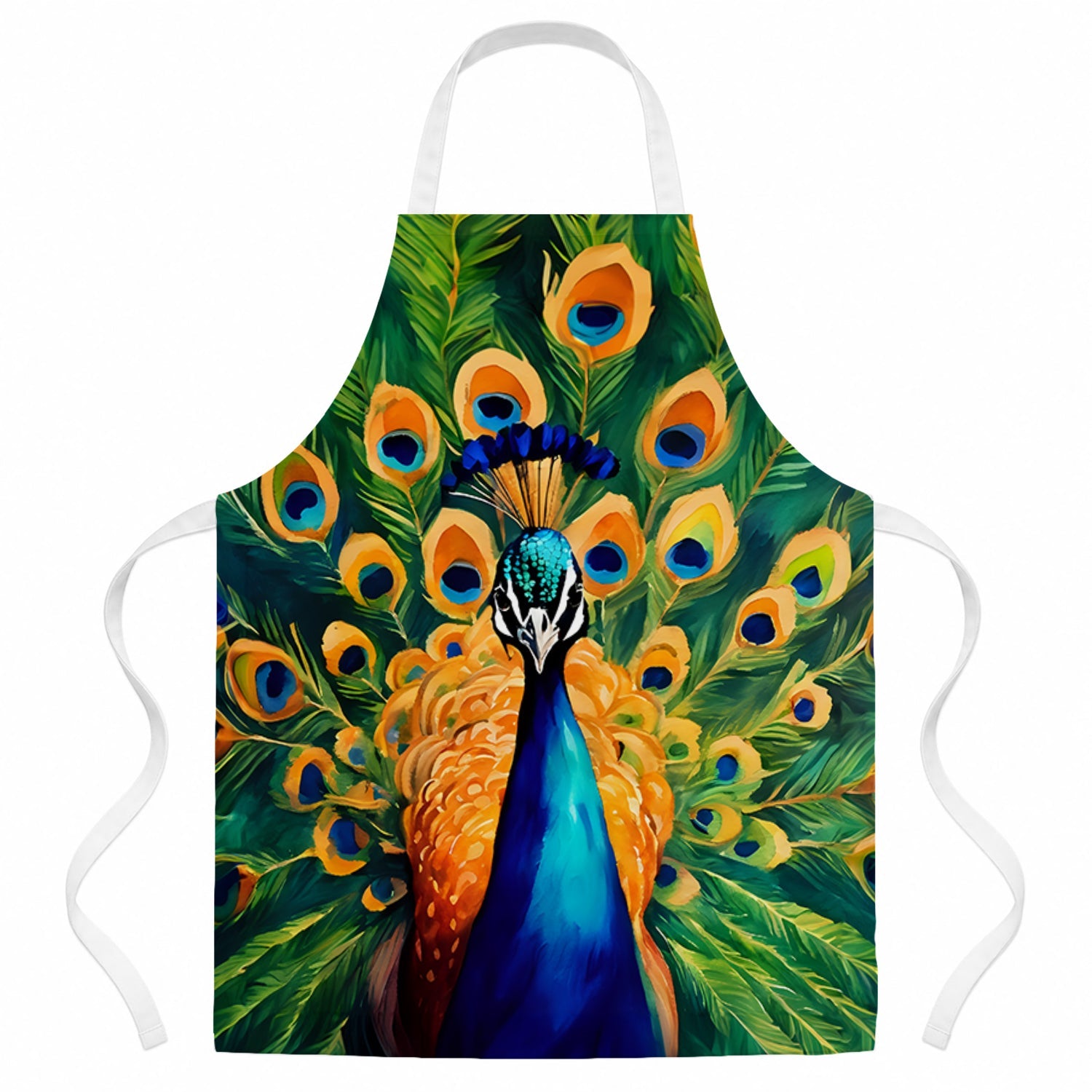Peacock Full Feather Display Vibrant Apron Cooking Kitchen Server Baking Crafts Gardening for Adult Women Men, Unisex, Large, Multicolor