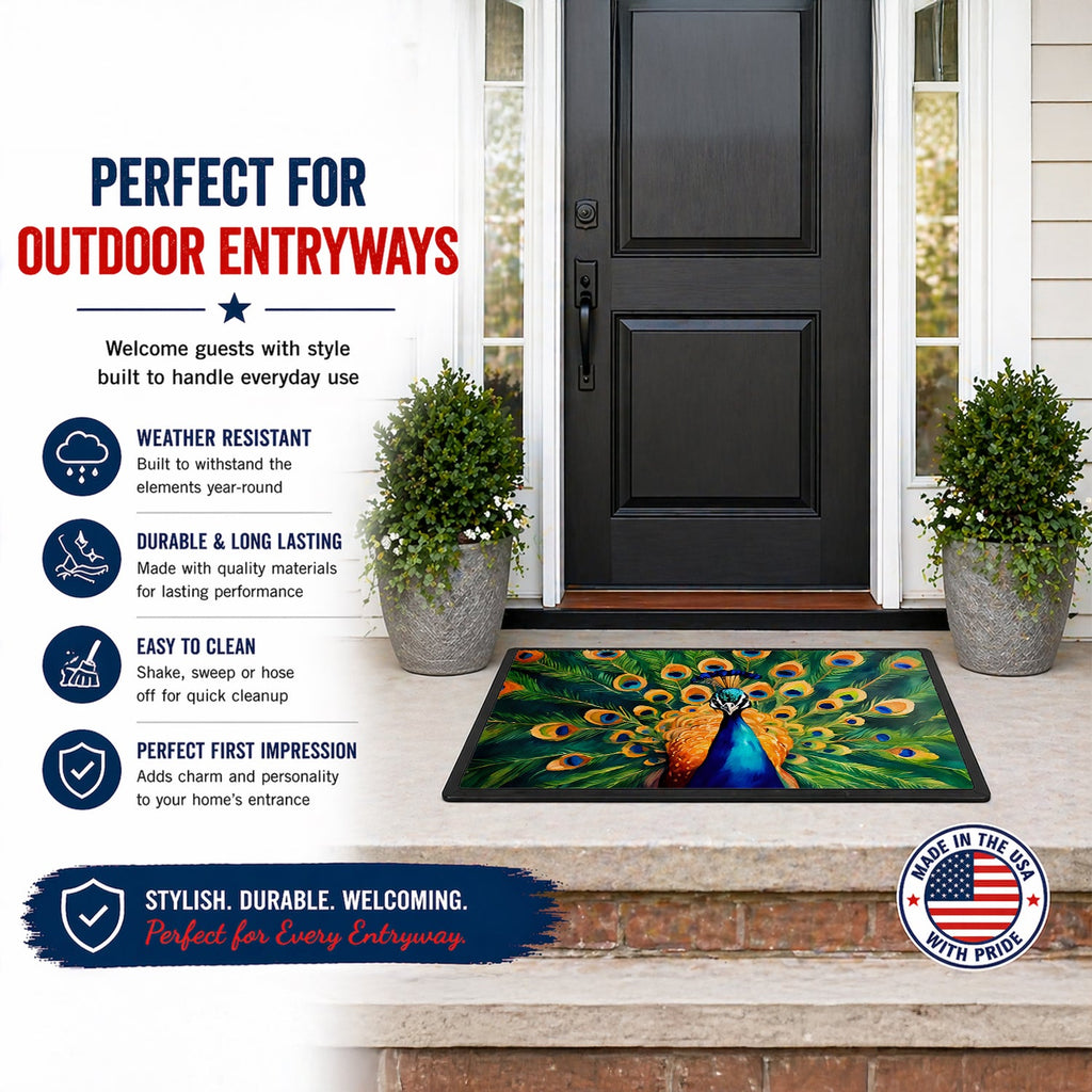 Peacock Full Feather Display Vibrant Doormat Indoor Outdoor 24H X 36W Front Door Mat Rugs for Entryway, Non Slip Washable Low Pile,