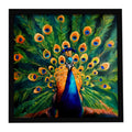 Peacock Full Feather Display Vibrant Framed Metal Print Bathroom, Kitchen, Office, Home Decor Wall Art Ready to Hang, Square, 8X8