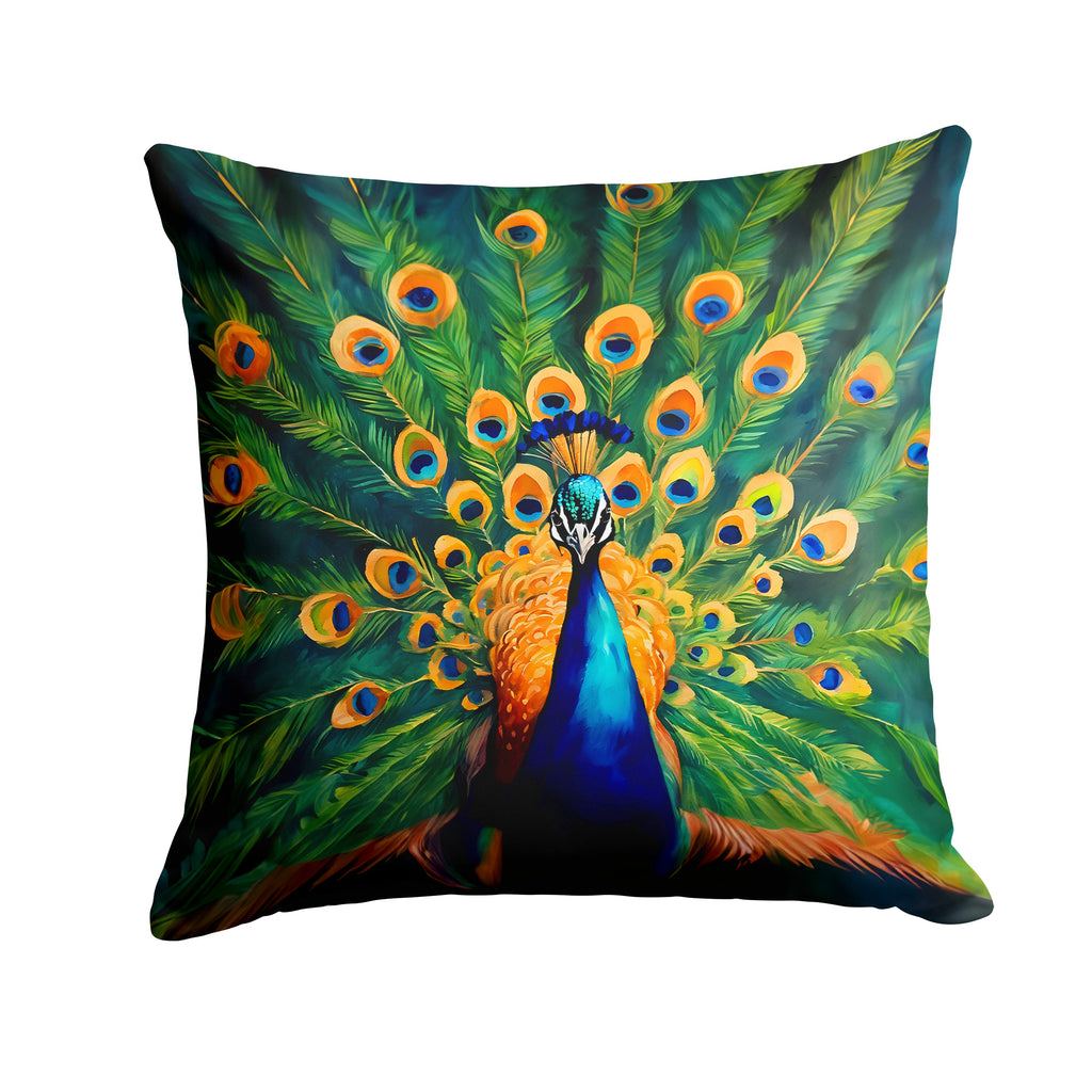 Peacock Full Feather Display Vibrant Decorative Throw Pillow 14x14 Indoor Outdoor Accent Cushion, Fabric Cover with Insert for Sofa, Bed, Porch & Living Room
