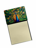 Peacock Full Feather Display Vibrant Watercolor Sticky Note Holder Refillable Dispenser Desk Accessory 3x3 Pad Gift