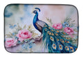 Peacock with Pink Flowers Elegant Dish Drying Mat Absorbent Dish Drying Mat Pad for Kitchen Counter Dish Drainer Mat for Countertop, 14 x 21", Multicolor