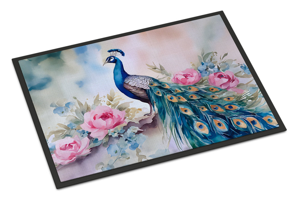 Peacock with Pink Flowers Elegant Doormat Indoor Outdoor 24H X 36W Front Door Mat Rugs for Entryway, Non Slip Washable Low Pile,