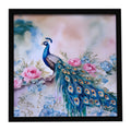 Peacock with Pink Flowers Elegant Framed Metal Print Bathroom, Kitchen, Office, Home Decor Wall Art Ready to Hang, Square, 8X8
