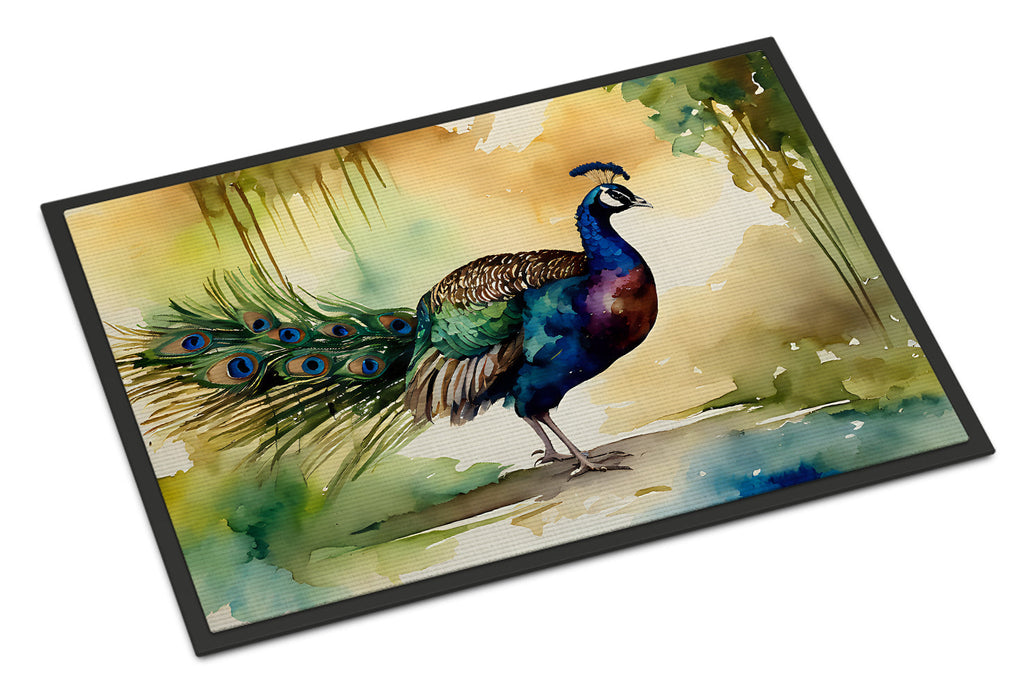 Peacock Walking Garden Scene Doormat Indoor Outdoor 24H X 36W Front Door Mat Rugs for Entryway, Non Slip Washable Low Pile,