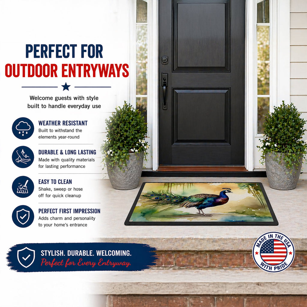 Peacock Walking Garden Scene Doormat Indoor Outdoor 24H X 36W Front Door Mat Rugs for Entryway, Non Slip Washable Low Pile,
