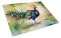Peacock Walking Garden Scene Cutting Board Tempered Glass Kitchen Cutting Surface, Heat Resistant Chopping, Non-Slip Feet, Food Prep & Serving